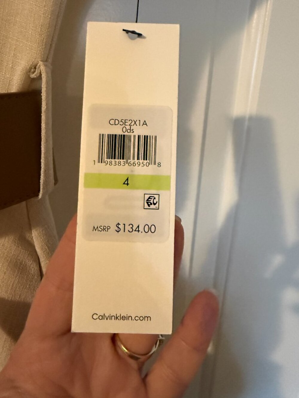 NWT Calvin Klein Belted A-Line Dress Size 4 Midi Khaki/Antique White - Picture 2 of 3